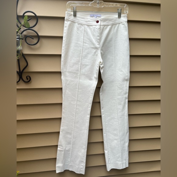 Donna Degnan Front Center Seam Wide Leg Side Slit Hem off White Pants, size 4 - Picture 10 of 12